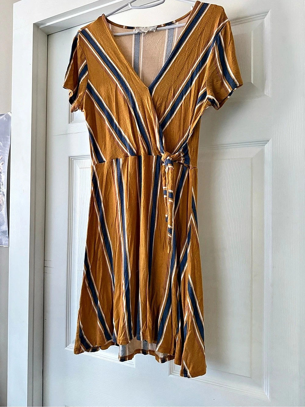 Free People Striped Tie-Front Dress in Brown & Blue Size Medium